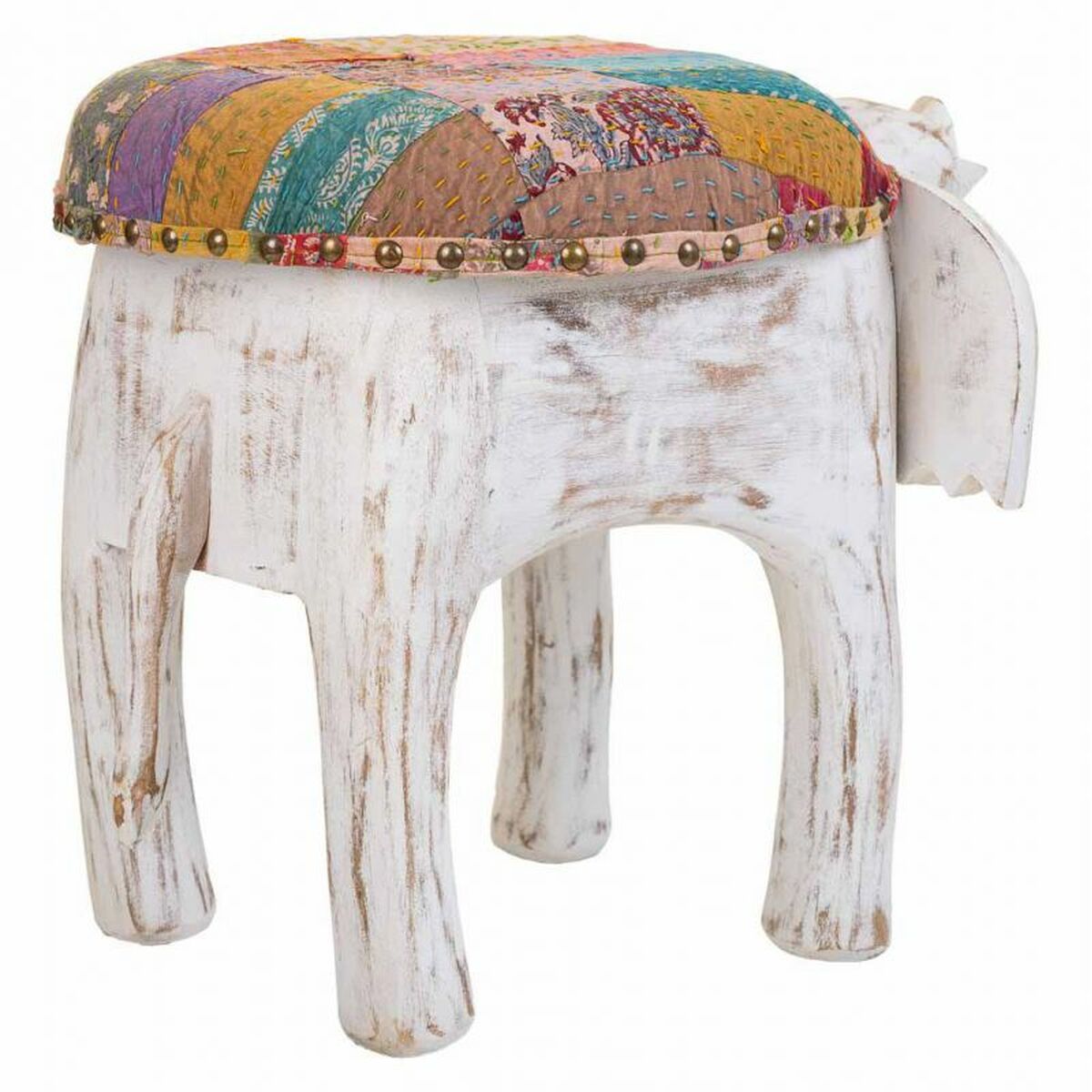 Sittpall Alexandra House Living Vit Mangoträ Tyg 51 x 37 x 36 cm Elefant - 5