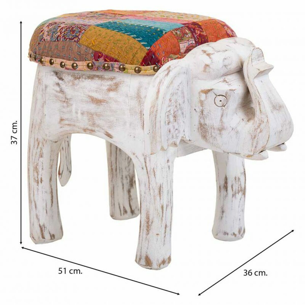 Sittpall Alexandra House Living Vit Mangoträ Tyg 51 x 37 x 36 cm Elefant - 4
