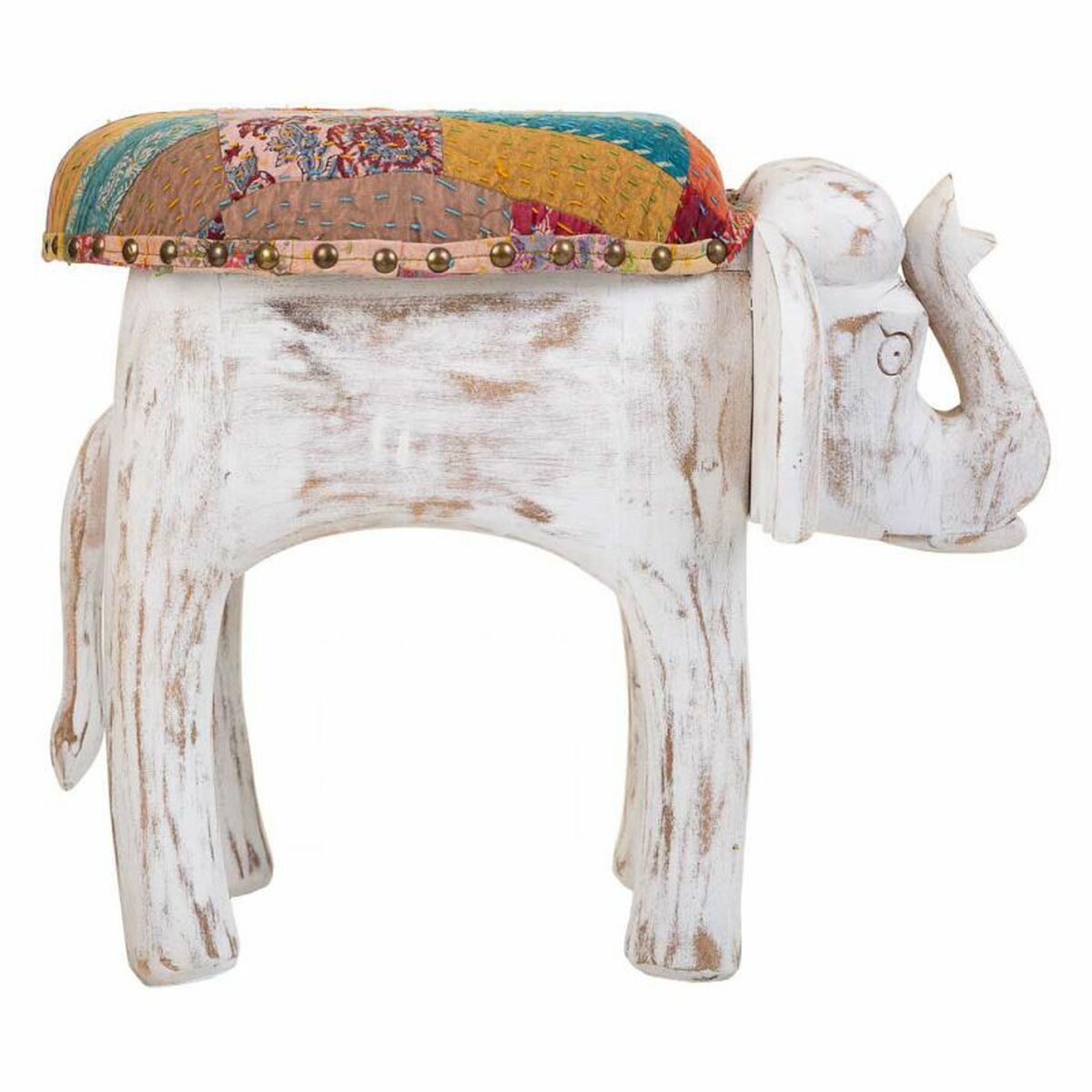 Sittpall Alexandra House Living Vit Mangoträ Tyg 51 x 37 x 36 cm Elefant - 3