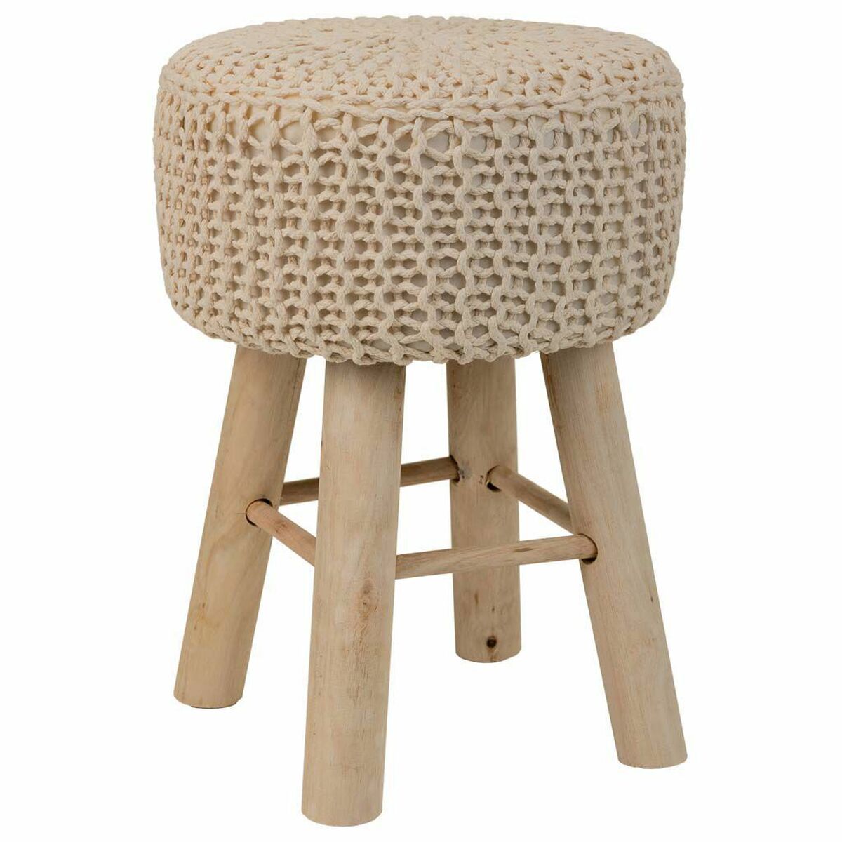 Sittpall Alexandra House Living Kräm Bambu Furu Badsvamp Trä MDF 32 x 44 x 32 cm