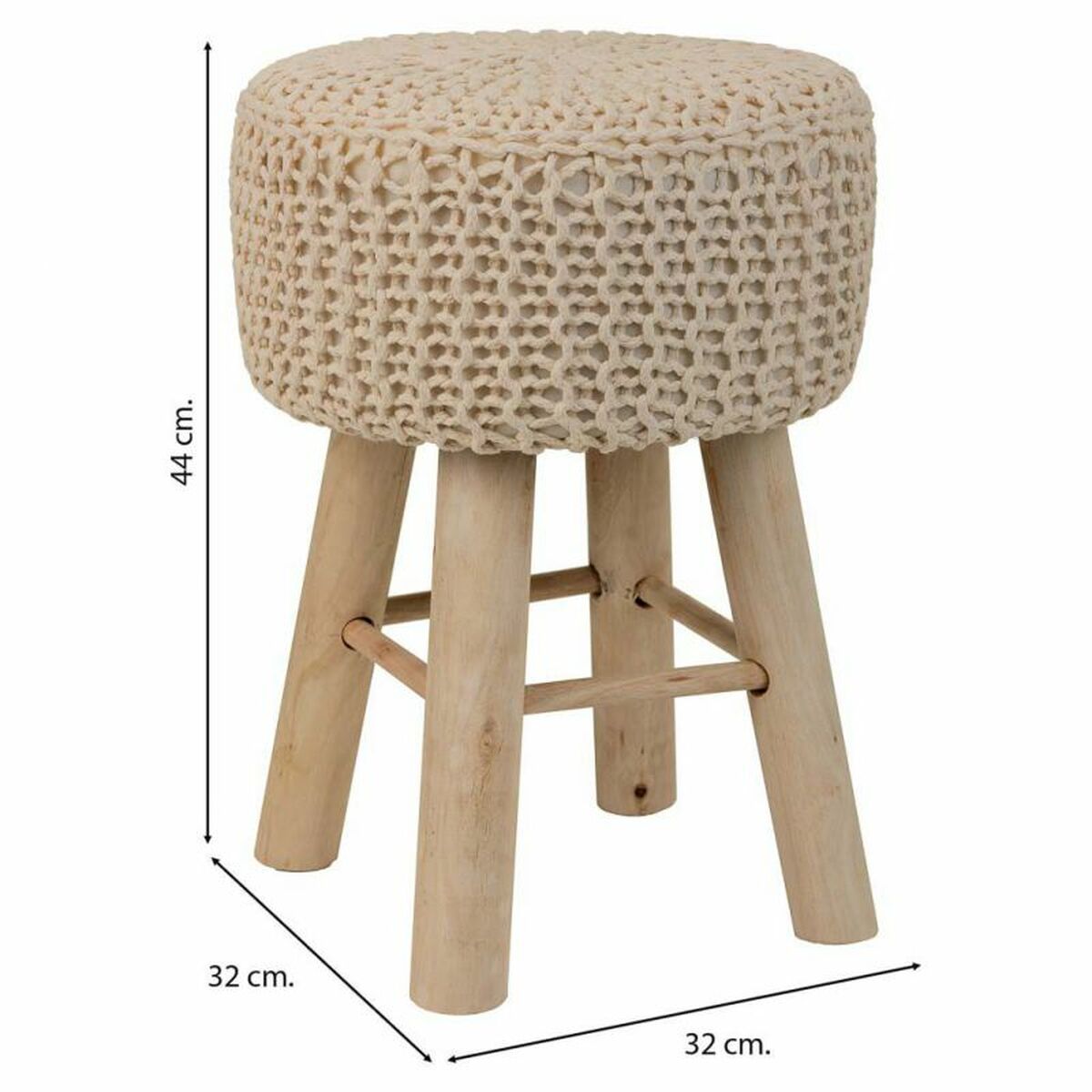Sittpall Alexandra House Living Kräm Bambu Furu Badsvamp Trä MDF 32 x 44 x 32 cm - 4
