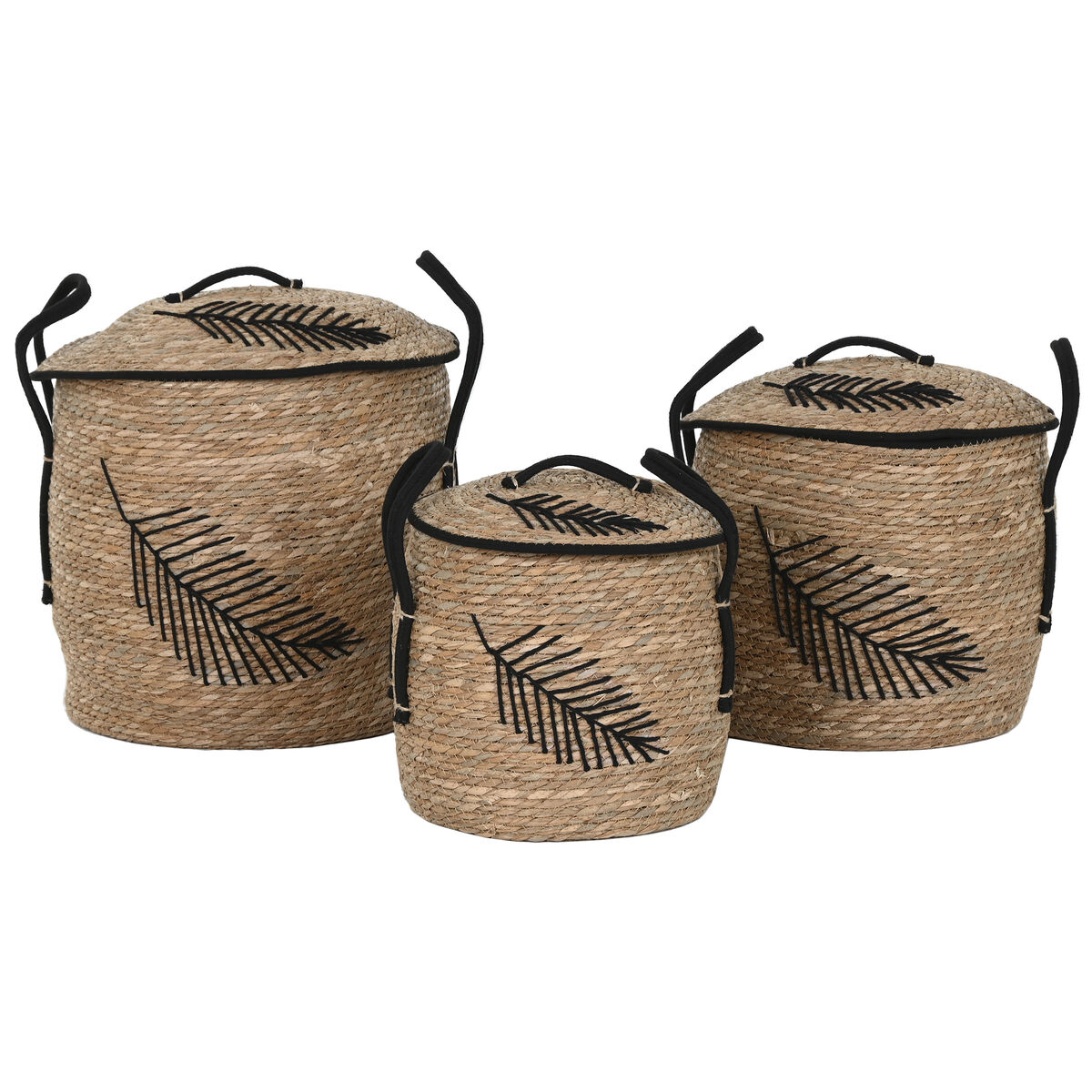 Korg - set Home ESPRIT Svart Naturell Boho 42 x 42 x 50 cm (3 Delar) - 3