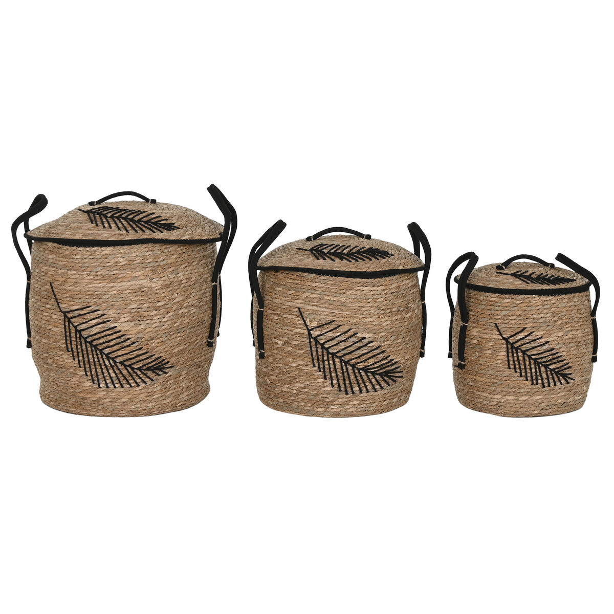Korg - set Home ESPRIT Svart Naturell Boho 42 x 42 x 50 cm (3 Delar)