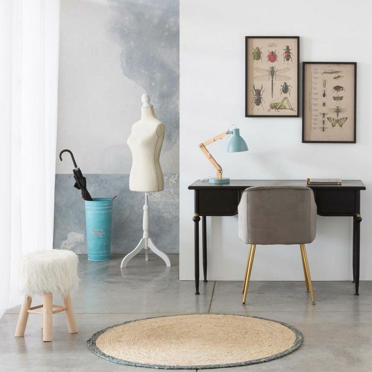 Sittpall Alexandra House Living Vit Plysch Bambu Furu Badsvamp Trä MDF 32 x 44 x 32 cm - 3