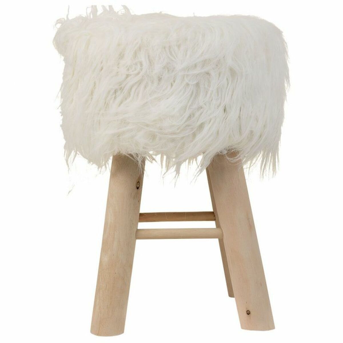 Sittpall Alexandra House Living Vit Plysch Bambu Furu Badsvamp Trä MDF 32 x 44 x 32 cm - 4