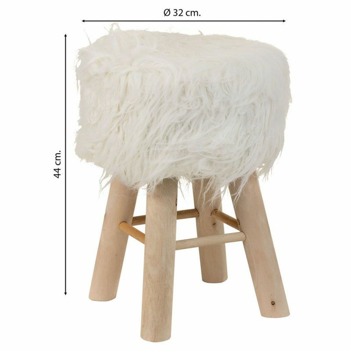Sittpall Alexandra House Living Vit Plysch Bambu Furu Badsvamp Trä MDF 32 x 44 x 32 cm - 5