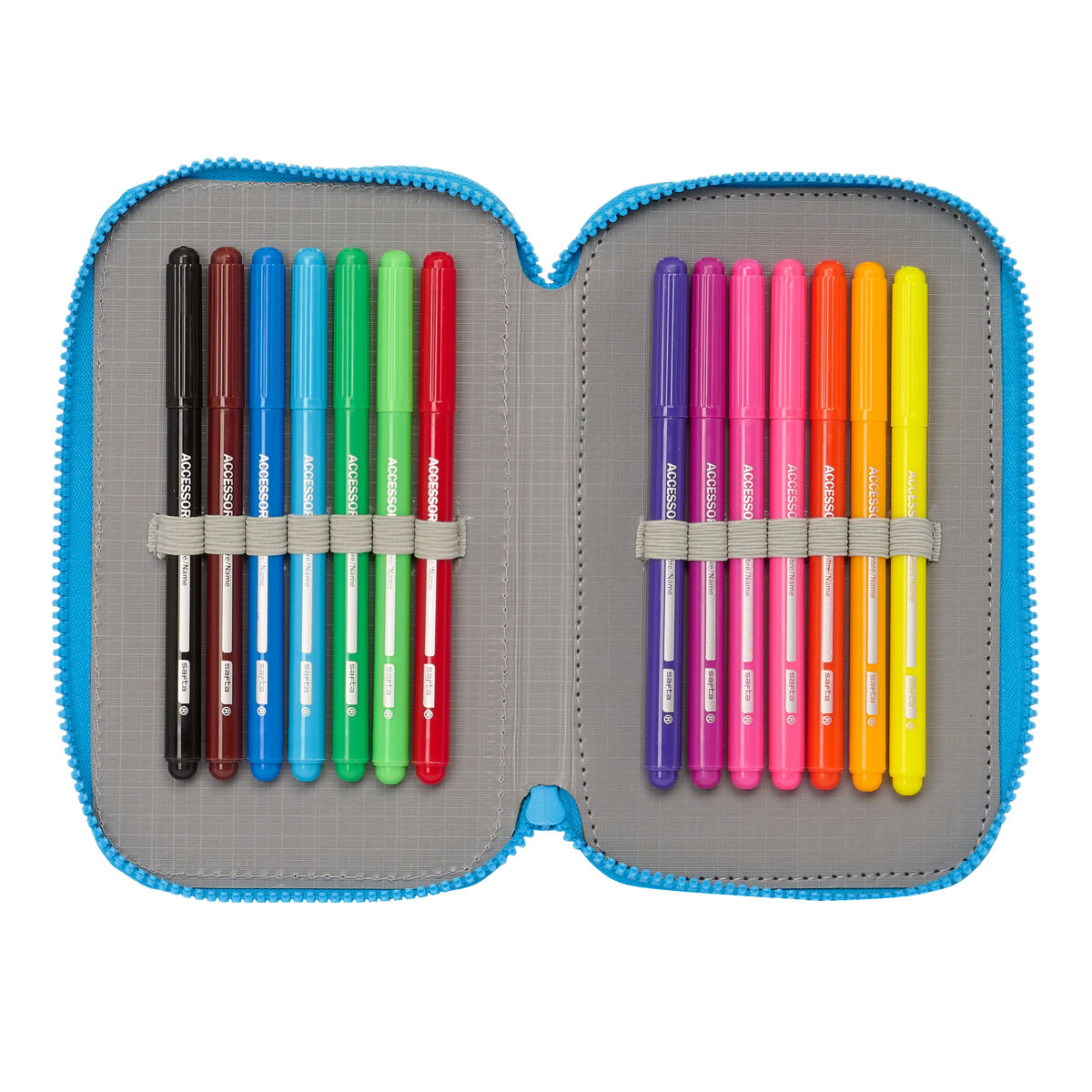 Dubbelt pennfodral Los Pitufos Blå Himmelsblå 12.5 x 19.5 x 4 cm (28 Delar) - 3