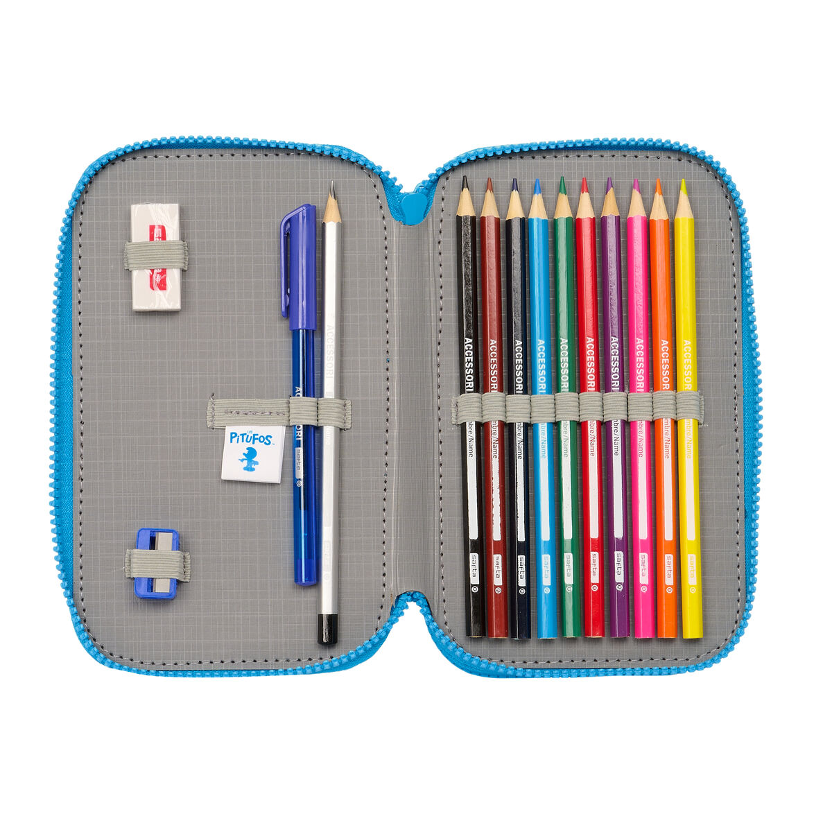 Dubbelt pennfodral Los Pitufos Blå Himmelsblå 12.5 x 19.5 x 4 cm (28 Delar) - 4