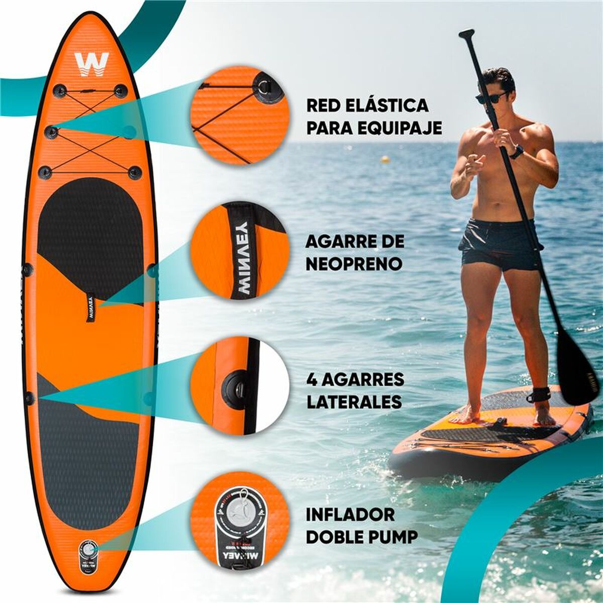 Uppblåsbara Paddle Surfbräda med tillbehör Winvey SUP-O Orange - 5