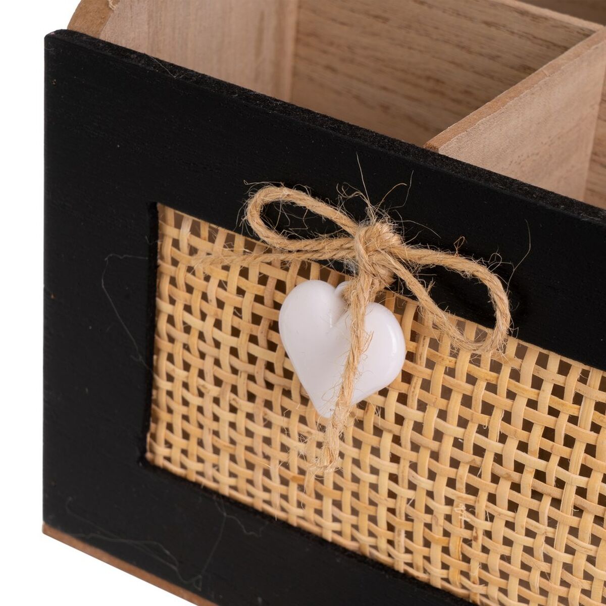 Dekorationslåda HEARTS Vit Svart Naturell Trä Käpp Trä MDF - 3