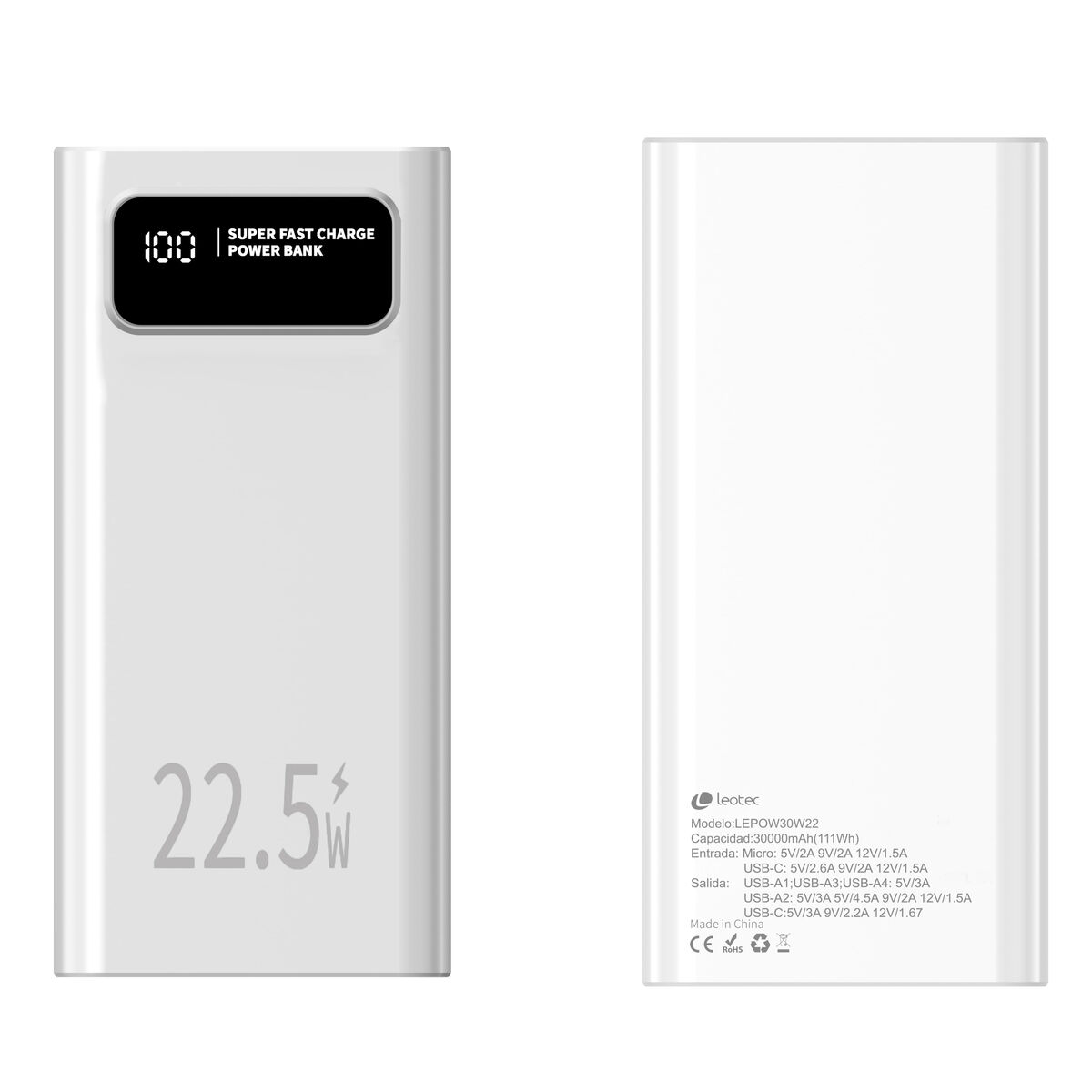 Powerbank LEOTEC LEPOW30W22W Vit 30000 mAh - 3