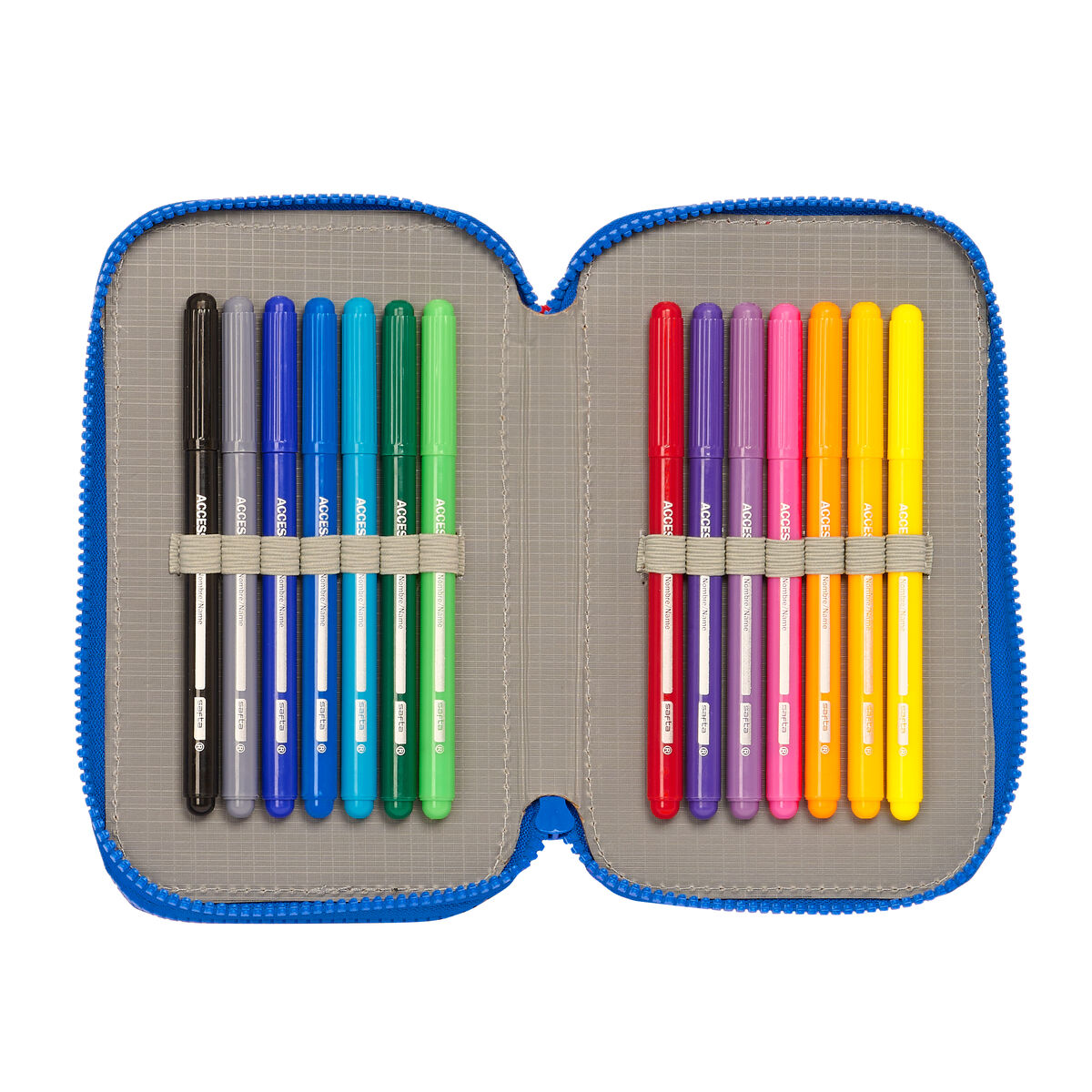 Dubbelt pennfodral Cars Race ready Blå 12.5 x 19.5 x 4 cm (28 Delar) - 2