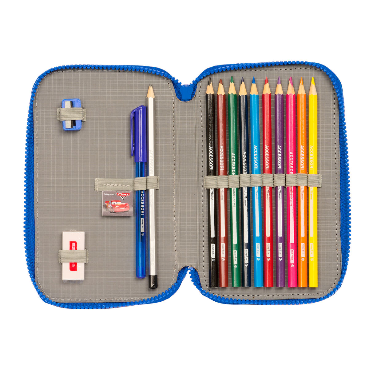Dubbelt pennfodral Cars Race ready Blå 12.5 x 19.5 x 4 cm (28 Delar) - 4