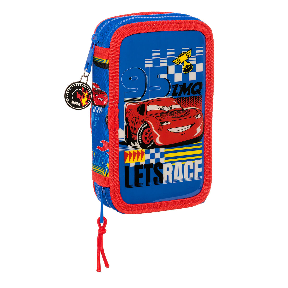 Dubbelt pennfodral Cars Race ready Blå 12.5 x 19.5 x 4 cm (28 Delar)