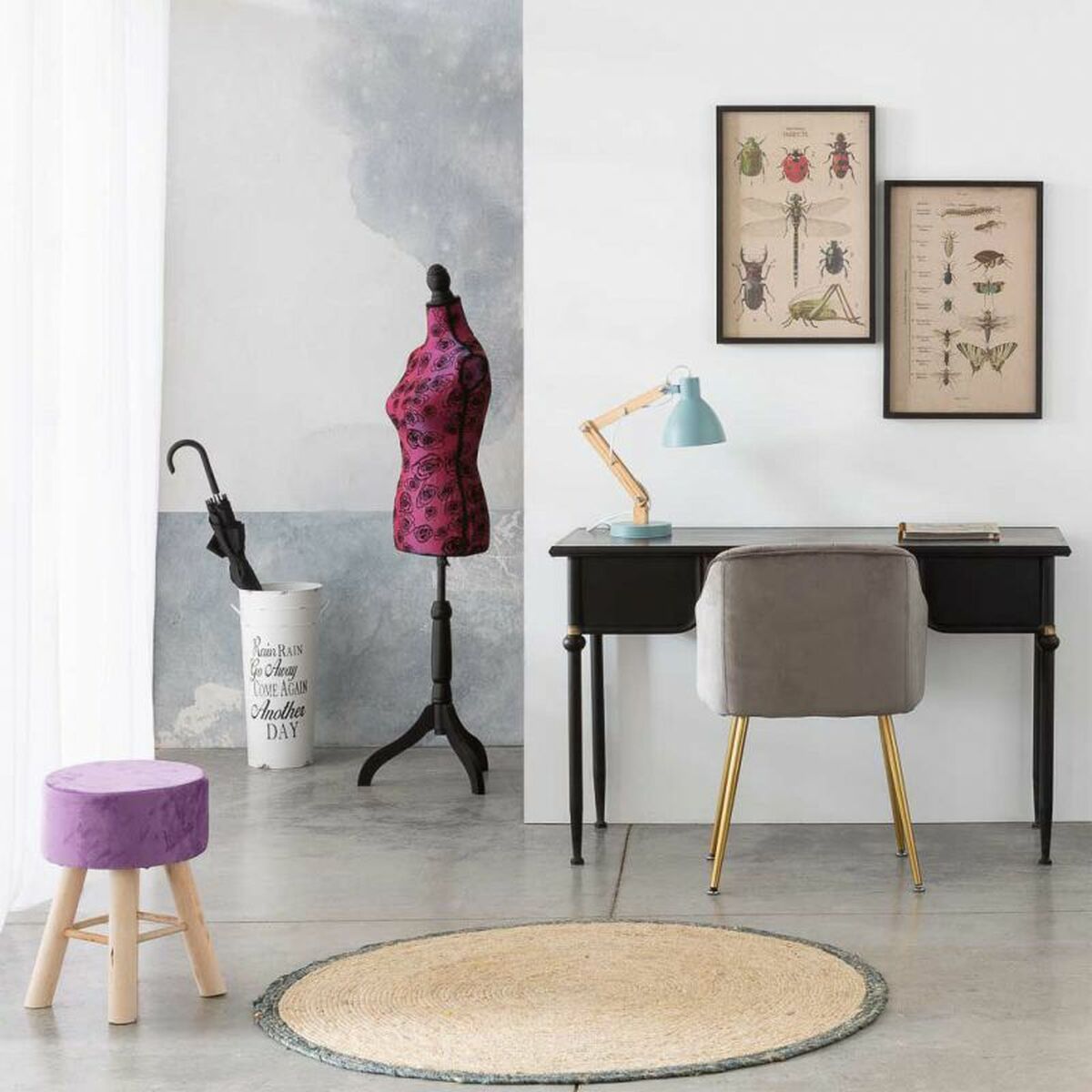 Sittpall Alexandra House Living Violett Sammet Bambu Furu Badsvamp Trä MDF 32 x 44 x 32 cm - 3