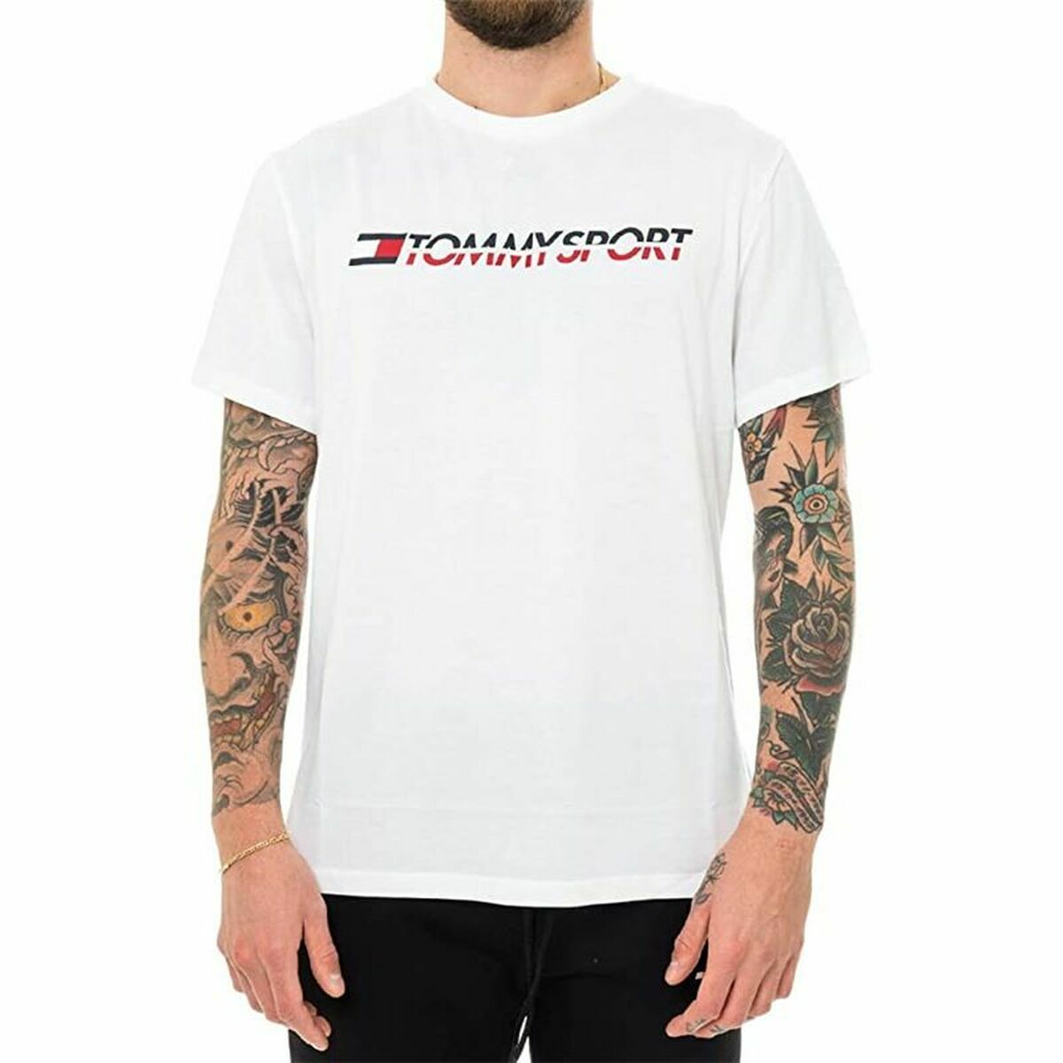 T-shirt med kortärm Herr Tommy Hilfiger Logo Chest Vit - 4