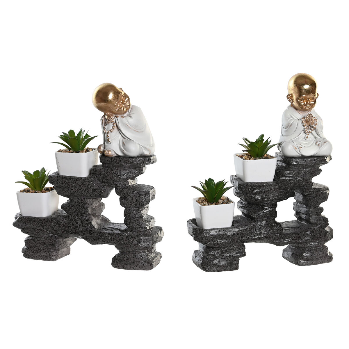 Prydnadsfigur DKD Home Decor Svart Gyllene Vit Harts Munk Orientalisk (21 x 7,5 x 25 cm) (2 antal)
