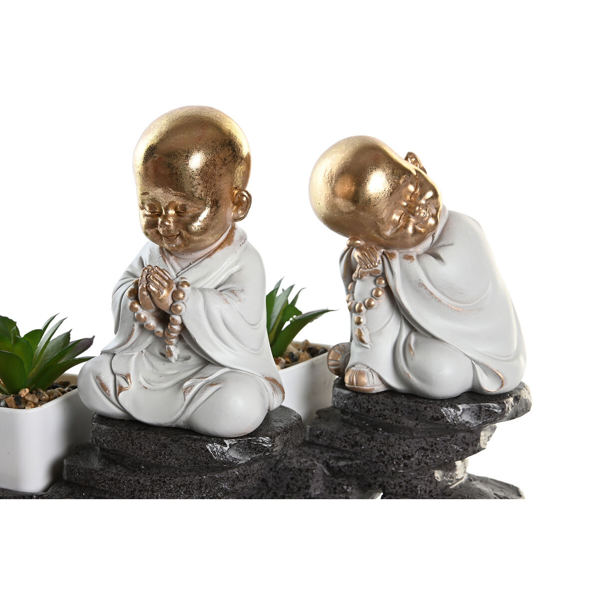Prydnadsfigur DKD Home Decor Svart Gyllene Vit Harts Munk Orientalisk (21 x 7,5 x 25 cm) (2 antal) - 2