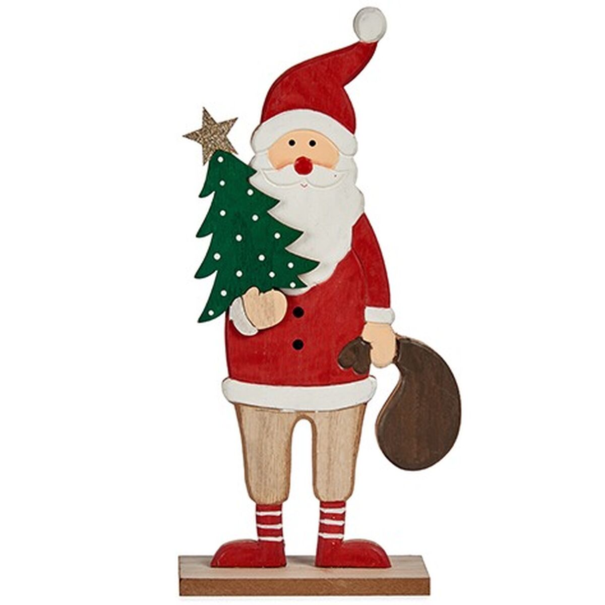 Prydnadsfigur Tomte Vit Brun Röd Grön Trä 5 x 30 x 15 cm (12 antal) - 4