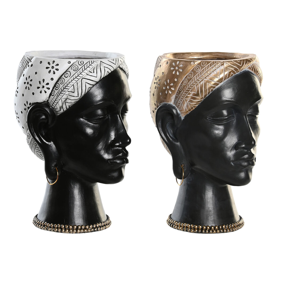 Prydnadsfigur DKD Home Decor Silvrig Gyllene Brun Harts Kolonial Afrikanska (19,5 x 11 x 39,5 cm) (2 antal)