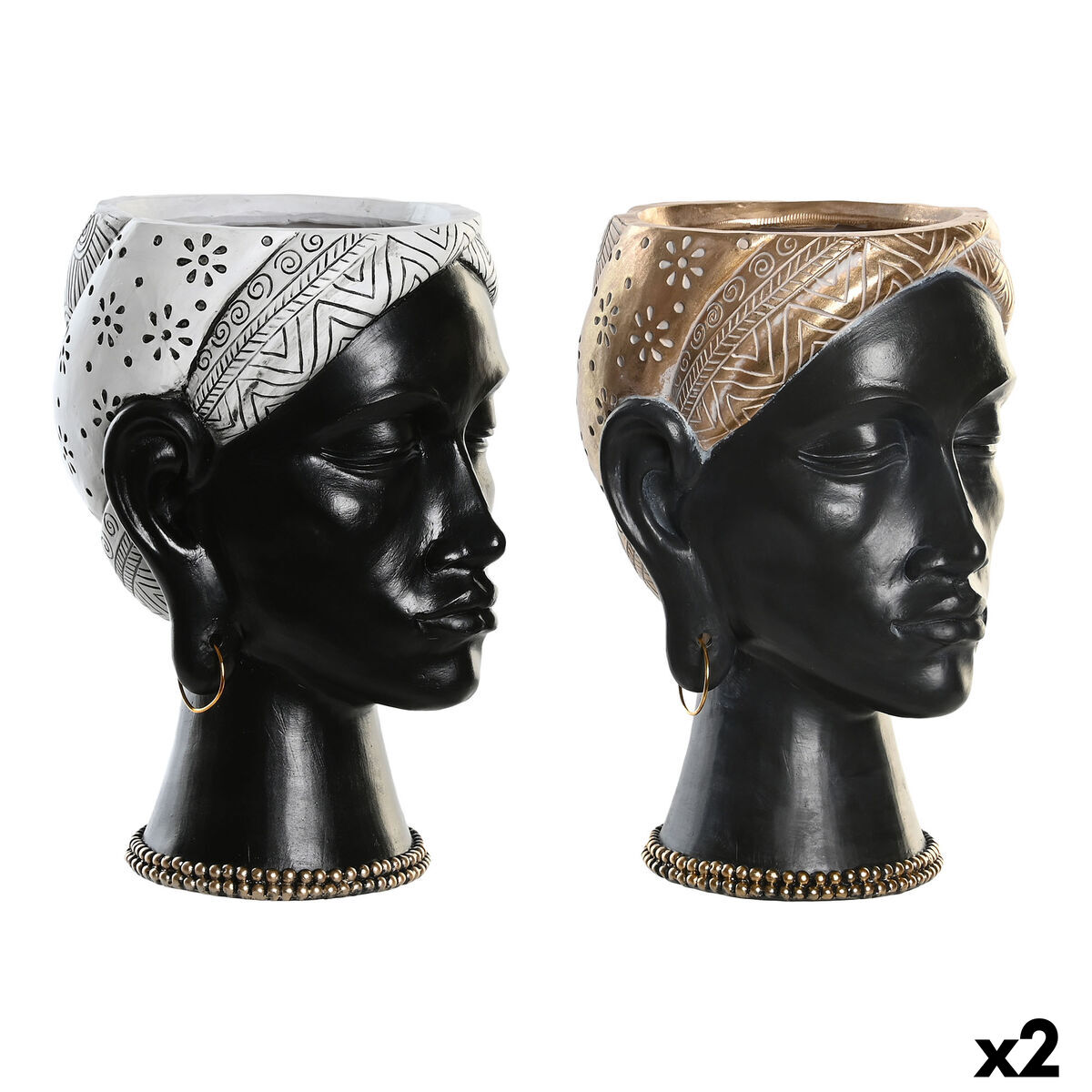 Prydnadsfigur DKD Home Decor Silvrig Gyllene Brun Harts Kolonial Afrikanska (19,5 x 11 x 39,5 cm) (2 antal) - 4