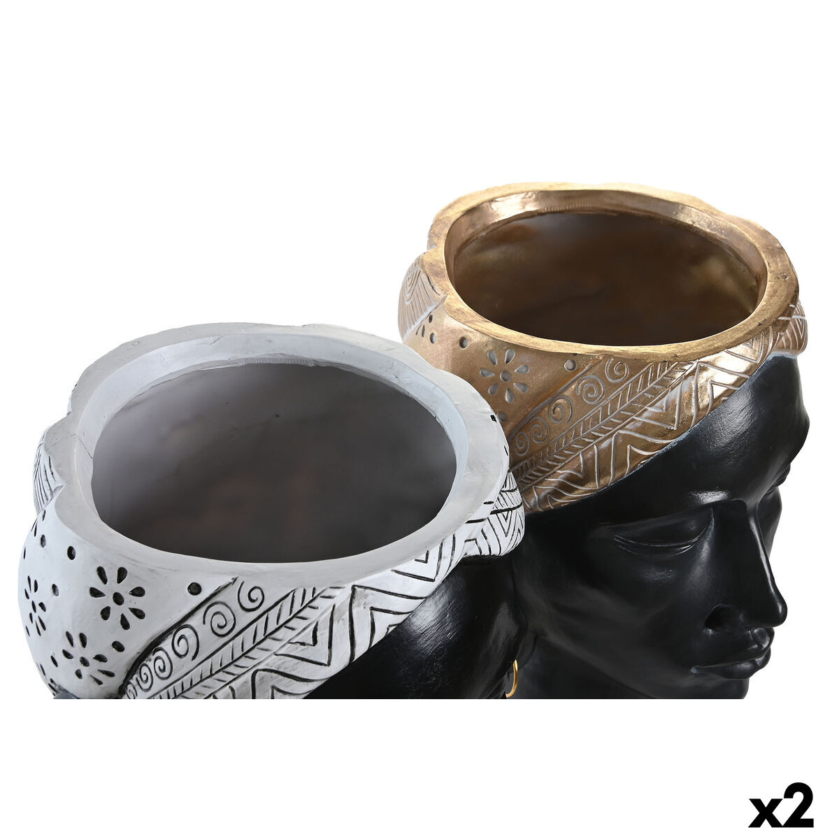 Prydnadsfigur DKD Home Decor Silvrig Gyllene Brun Harts Kolonial Afrikanska (19,5 x 11 x 39,5 cm) (2 antal) - 5