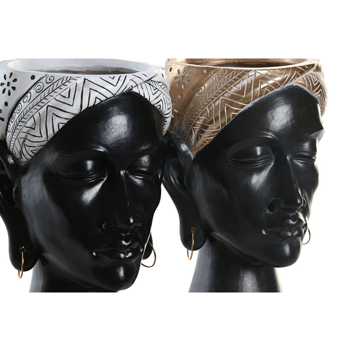 Prydnadsfigur DKD Home Decor Silvrig Gyllene Brun Harts Kolonial Afrikanska (19,5 x 11 x 39,5 cm) (2 antal) - 6