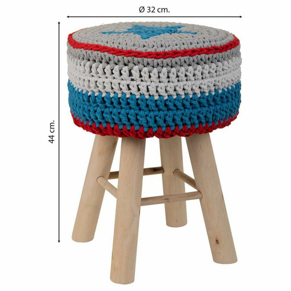 Sittpall Alexandra House Living Blå Bambu Furu Badsvamp Trä MDF 32 x 44 x 32 cm - 5