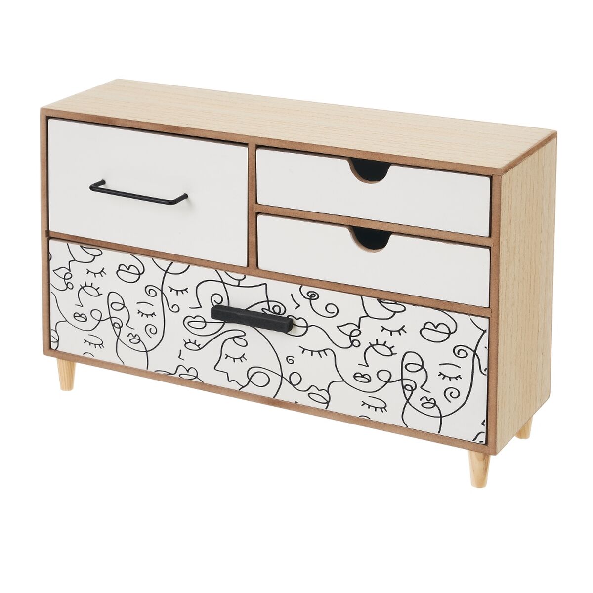 Smyckeskrin ONE LINE Vit Svart Naturell Trä MDF 36 x 11 x 23 cm