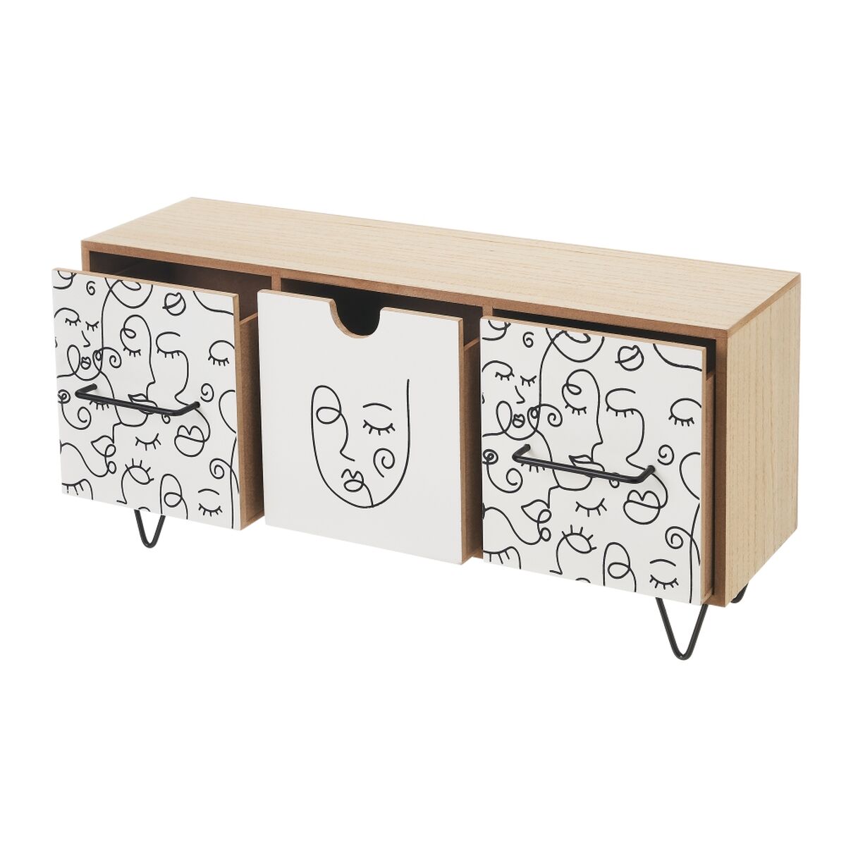 Smyckeskrin ONE LINE Vit Svart Naturell Trä MDF 40 x 12 x 20 cm - 4
