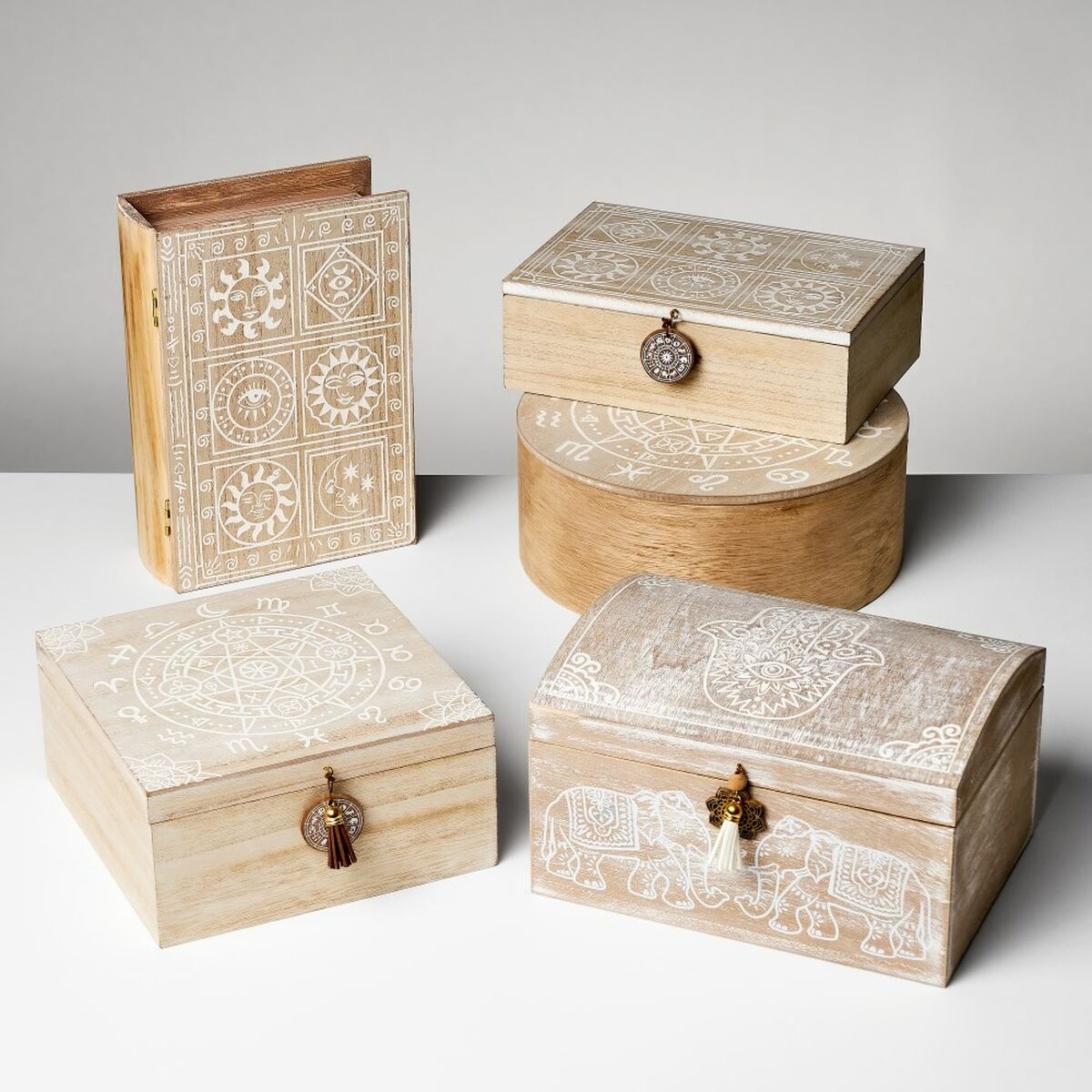 Korg - set Vit Naturell Trä MDF 20 x 20 x 10 cm - 4
