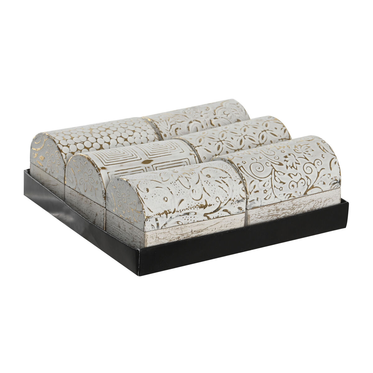 Smyckeskrin DKD Home Decor Vit Gyllene Aluminium Mangoträ 7,5 x 5,3 x 5,3 cm (6 antal) - 3