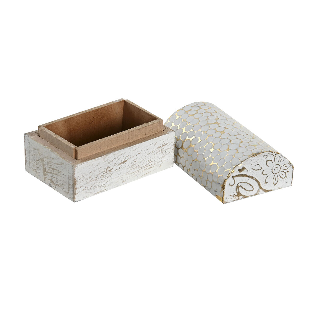 Smyckeskrin DKD Home Decor Vit Gyllene Aluminium Mangoträ 7,5 x 5,3 x 5,3 cm (6 antal) - 2
