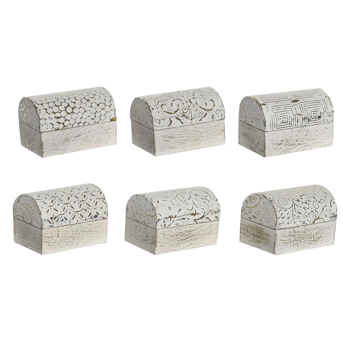 Smyckeskrin DKD Home Decor Vit Gyllene Aluminium Mangoträ 7,5 x 5,3 x 5,3 cm (6 antal)