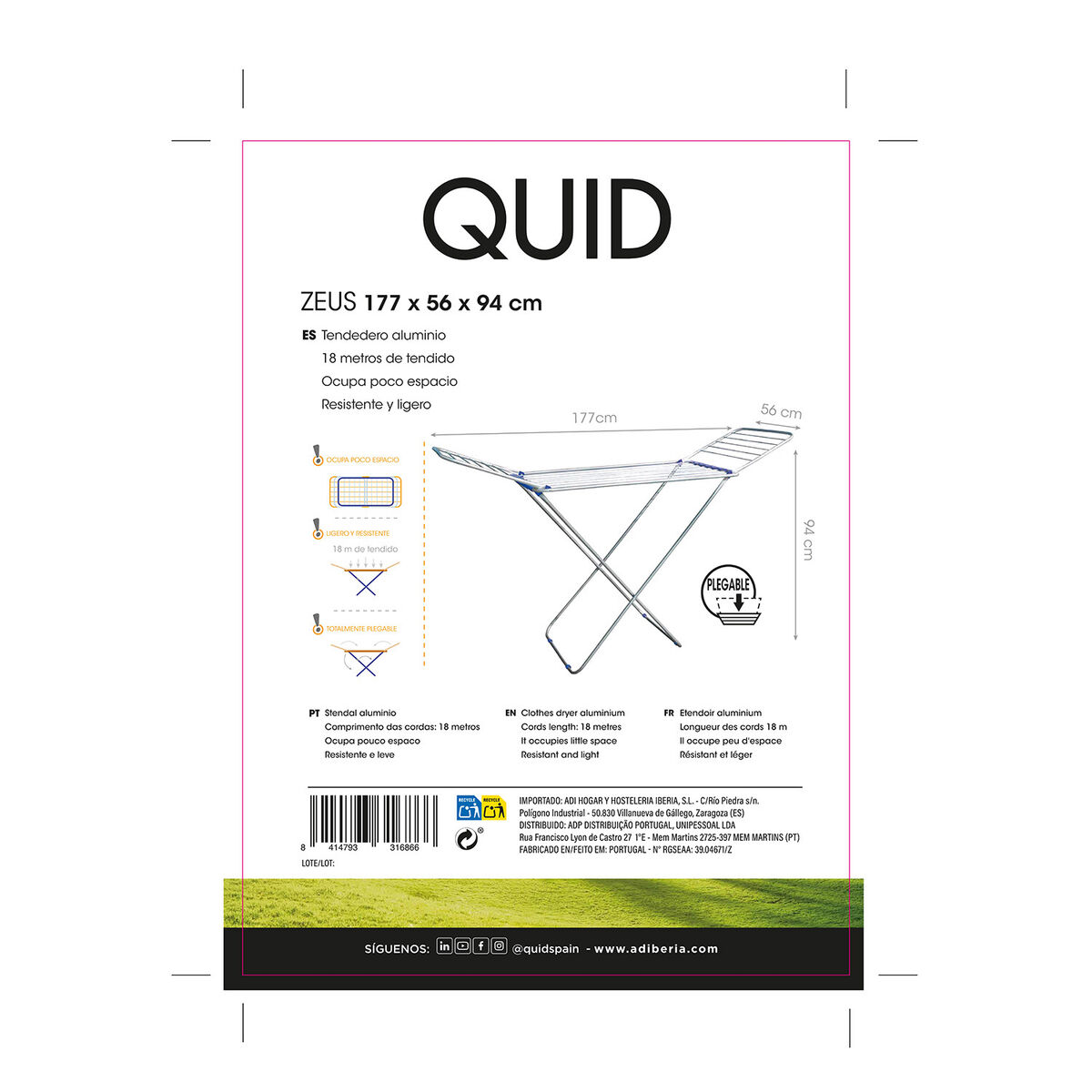 Torklina Quid Zeus Grå Metall Aluminium (177 x 56 x 94 cm) - 4