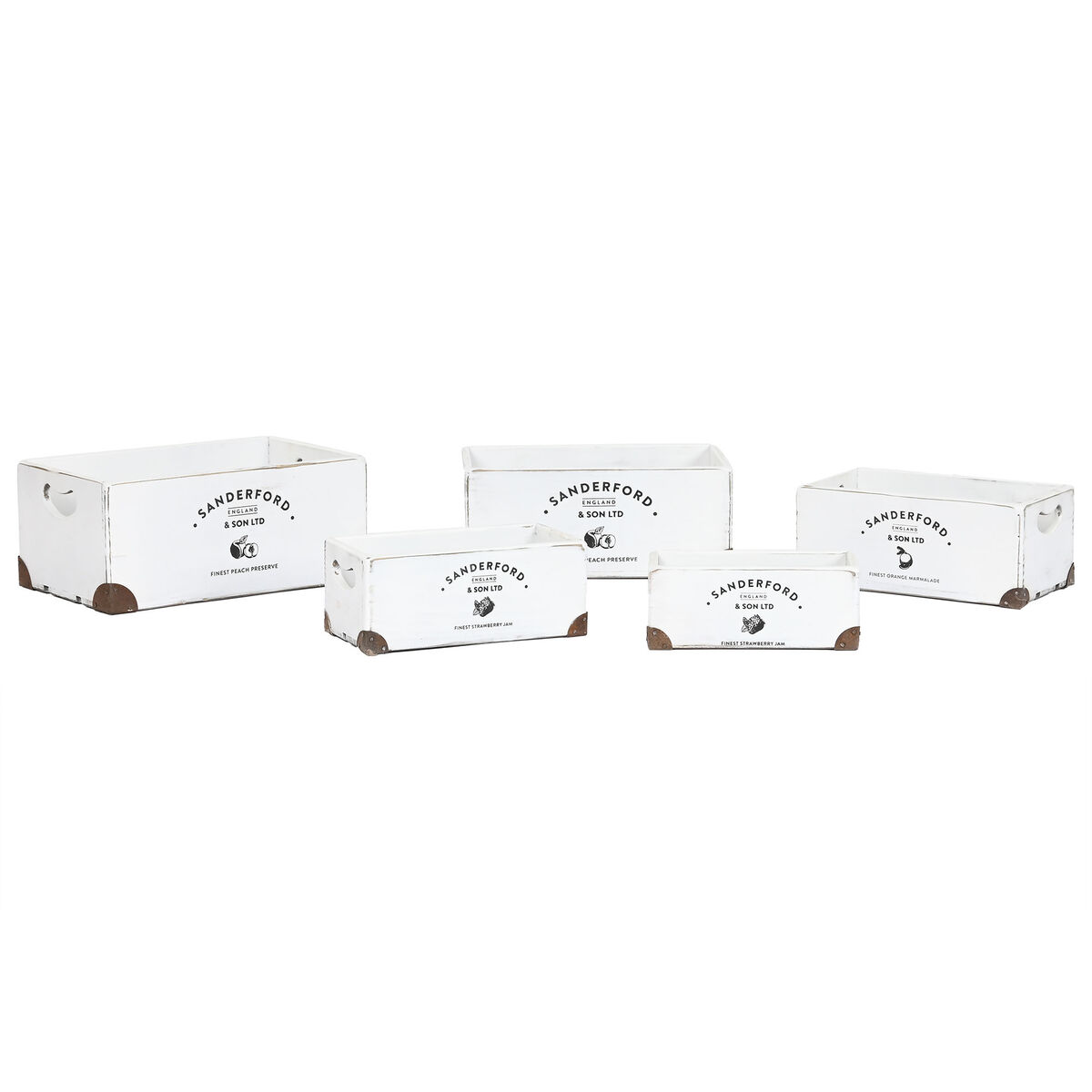 Uppsättning med Dekorativa Lådor Home ESPRIT Sanderford Vit Granträ 35 x 22 x 15 cm (5 Delar) - 4