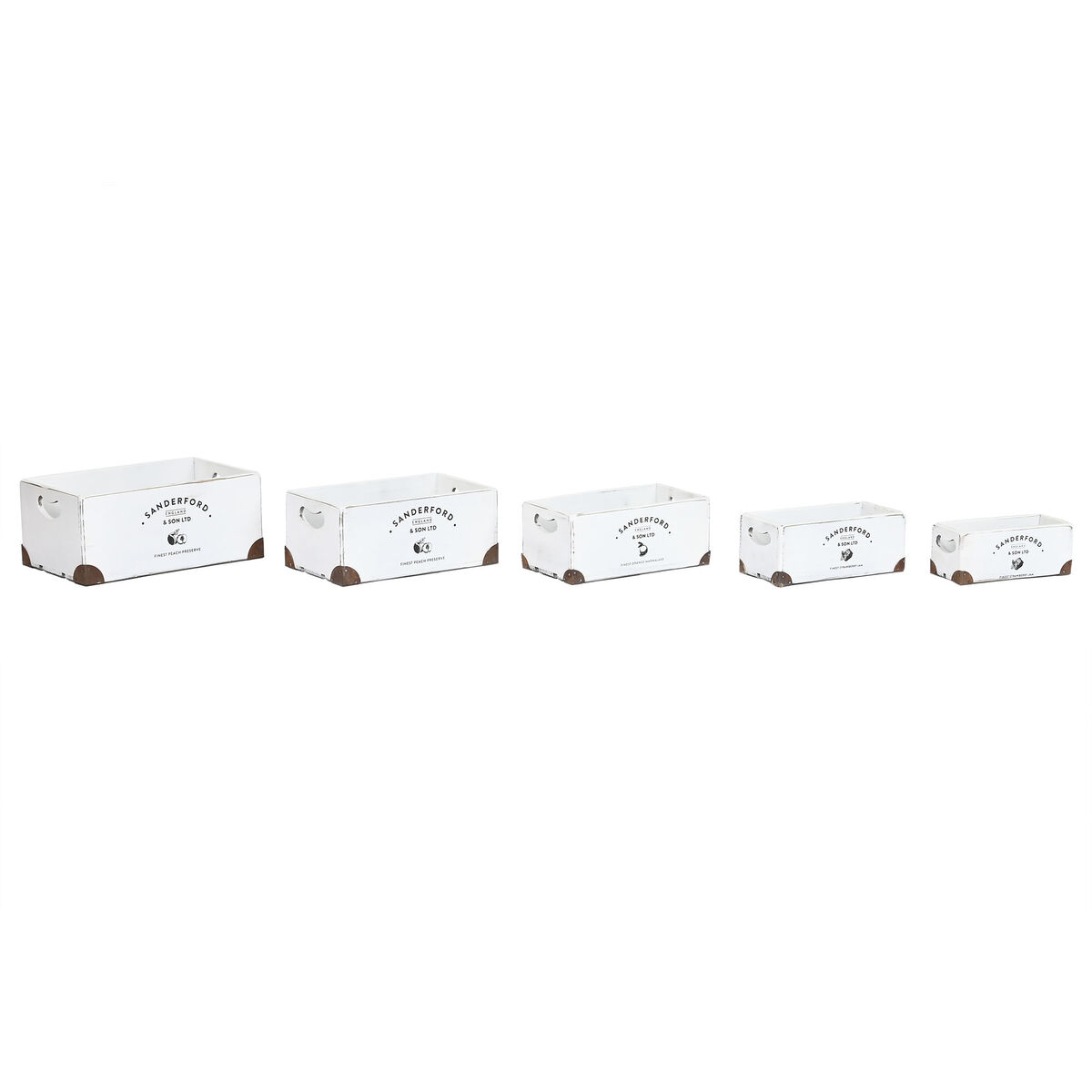 Uppsättning med Dekorativa Lådor Home ESPRIT Sanderford Vit Granträ 35 x 22 x 15 cm (5 Delar)
