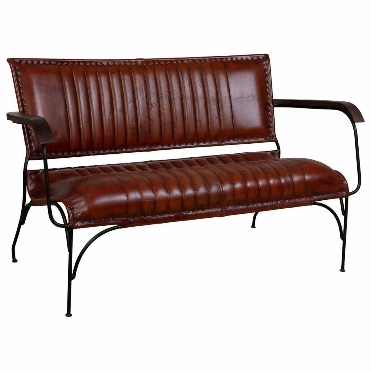 Bänk Alexandra House Living Brun Läder Metall Järn 62 x 75 x 112 cm