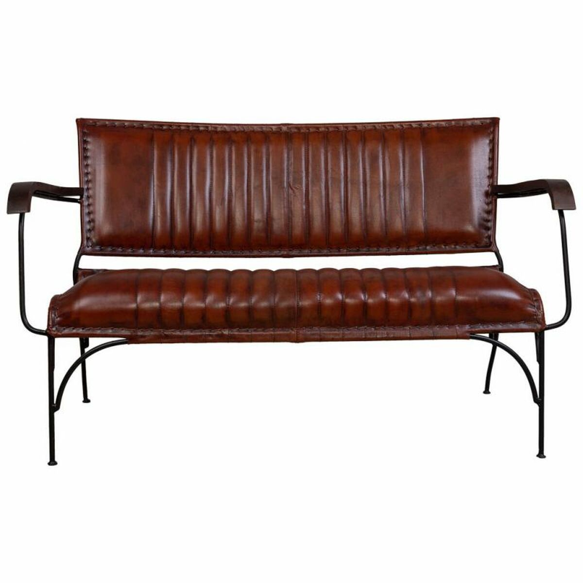 Bänk Alexandra House Living Brun Läder Metall Järn 62 x 75 x 112 cm - 4