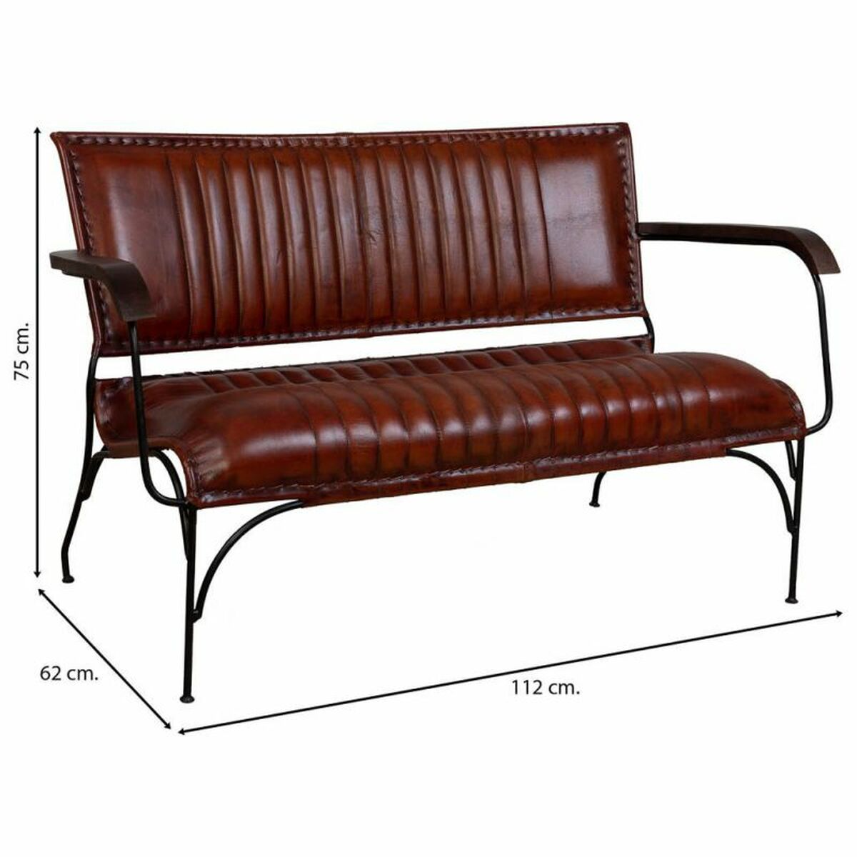 Bänk Alexandra House Living Brun Läder Metall Järn 62 x 75 x 112 cm - 3