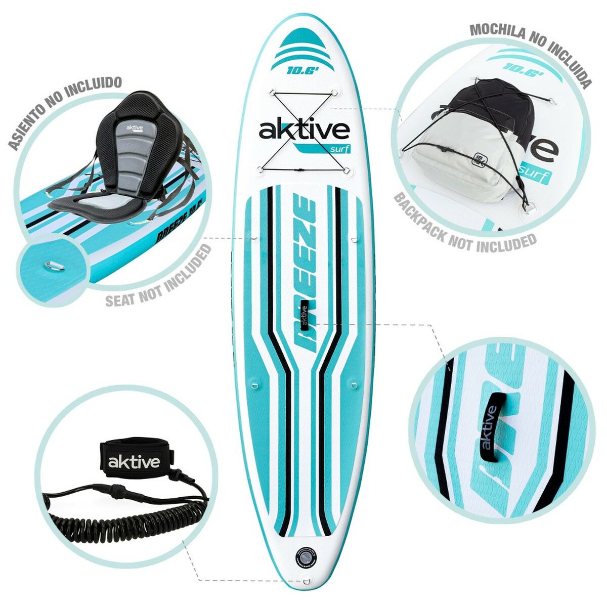 Uppblåsbara Paddle Surfbräda med tillbehör Aktive Blå - 4