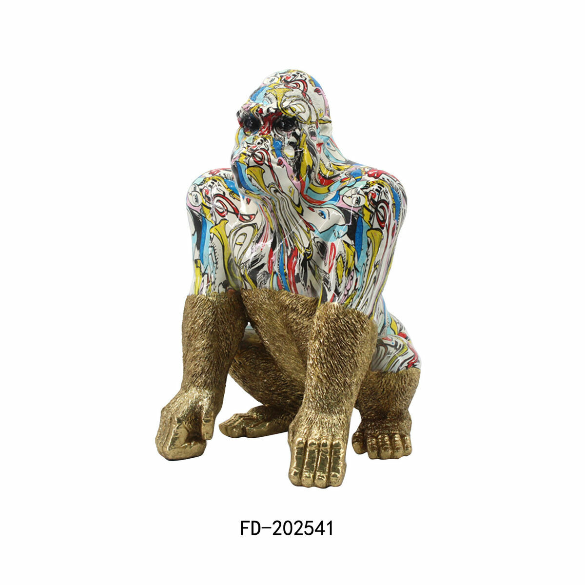 Prydnadsfigur DKD Home Decor 28,5 x 26,5 x 41 cm Gyllene Multicolour Gorilla - 4