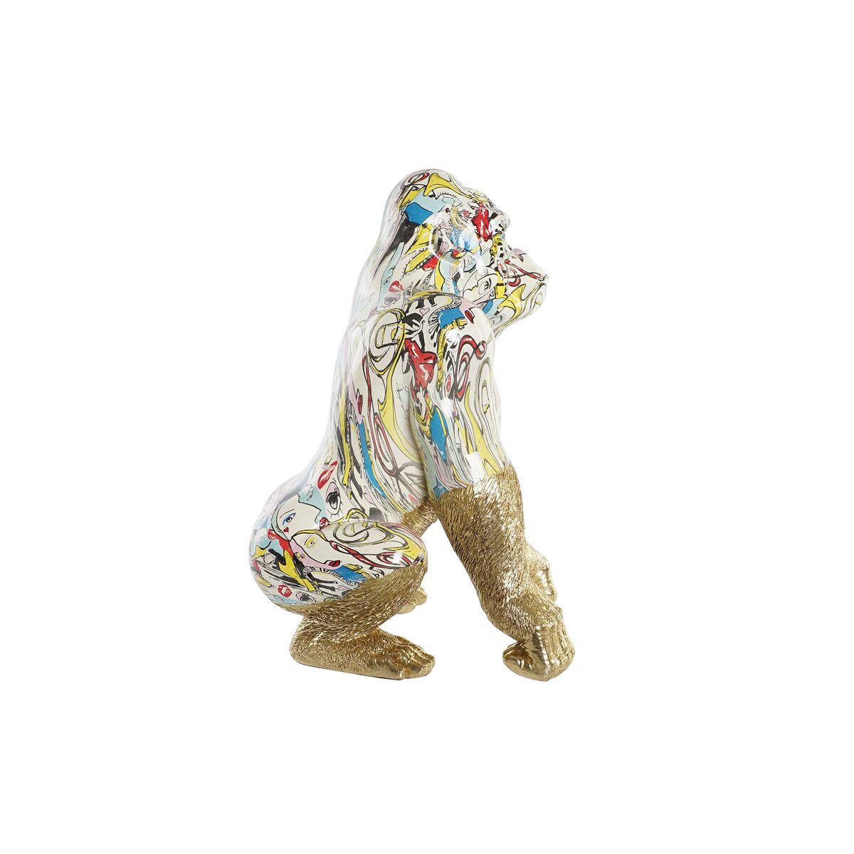 Prydnadsfigur DKD Home Decor 28,5 x 26,5 x 41 cm Gyllene Multicolour Gorilla - 3