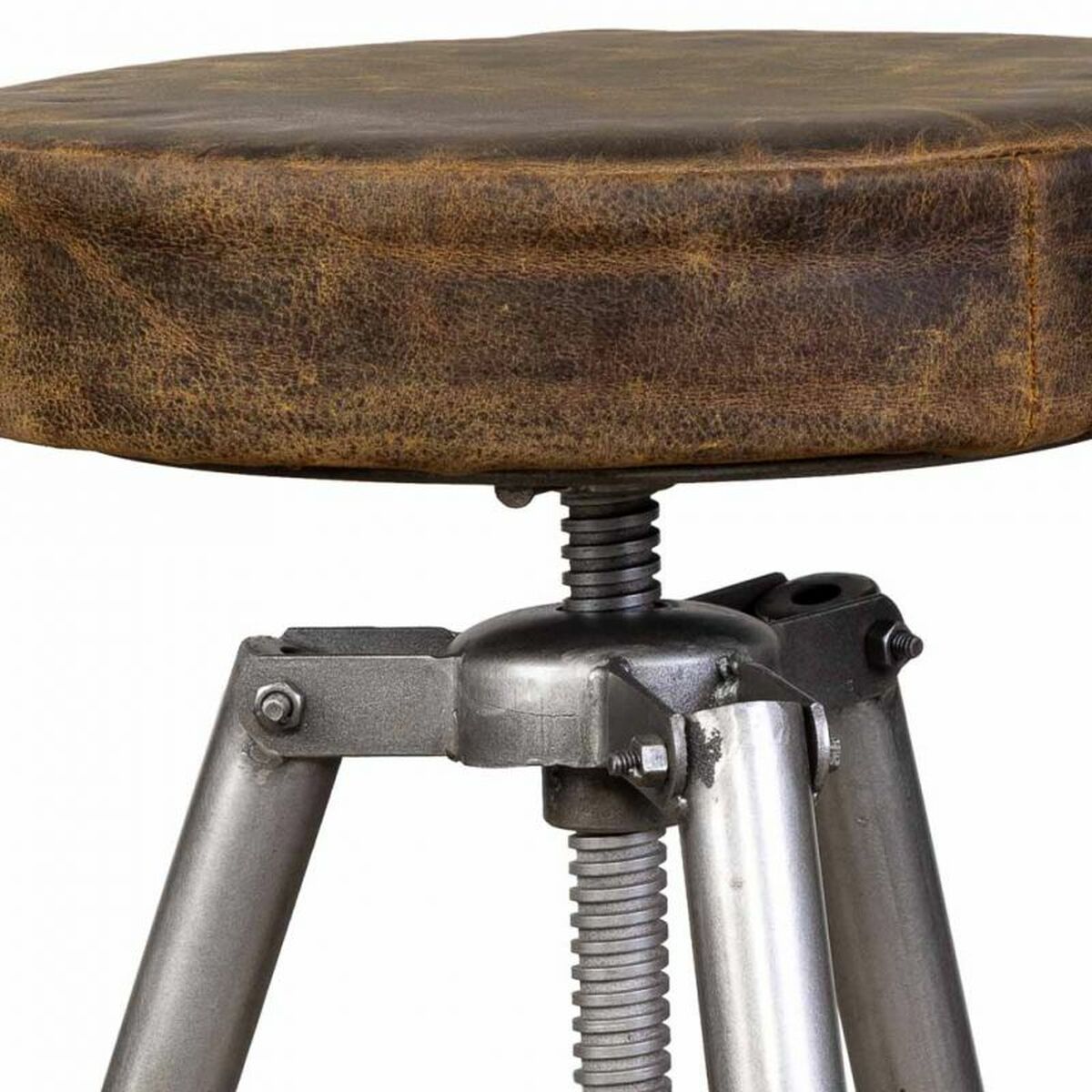 Sittpall Alexandra House Living Brun Läder Metall Järn 39 x 55 x 39 cm - 3