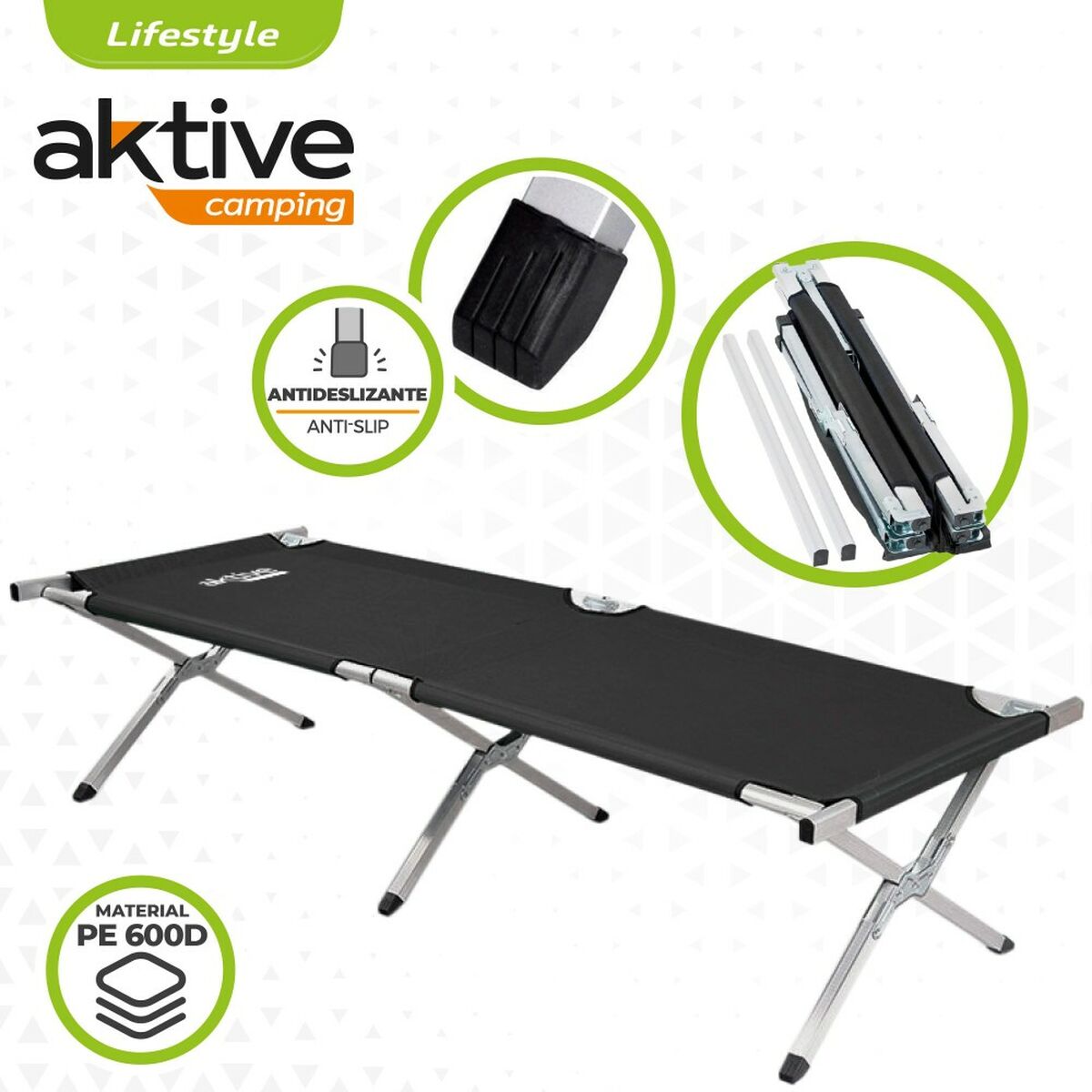 Camping säng Aktive Svart 190 x 42 x 64 cm Hopfällbar (2 antal) - 4