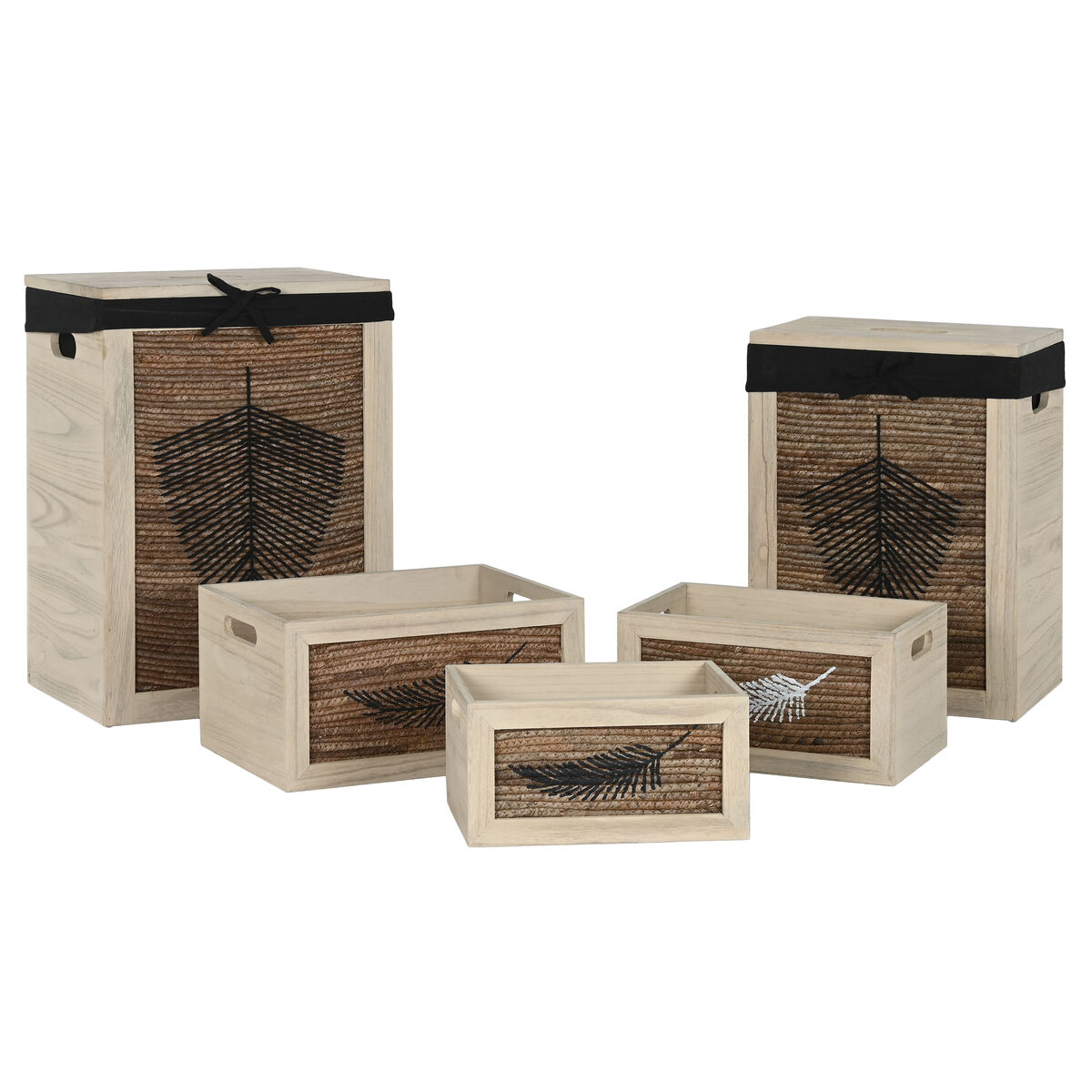 Tvättkorg Home ESPRIT Svart Naturell Trä 40 x 30 x 56 cm 5 Delar - 4