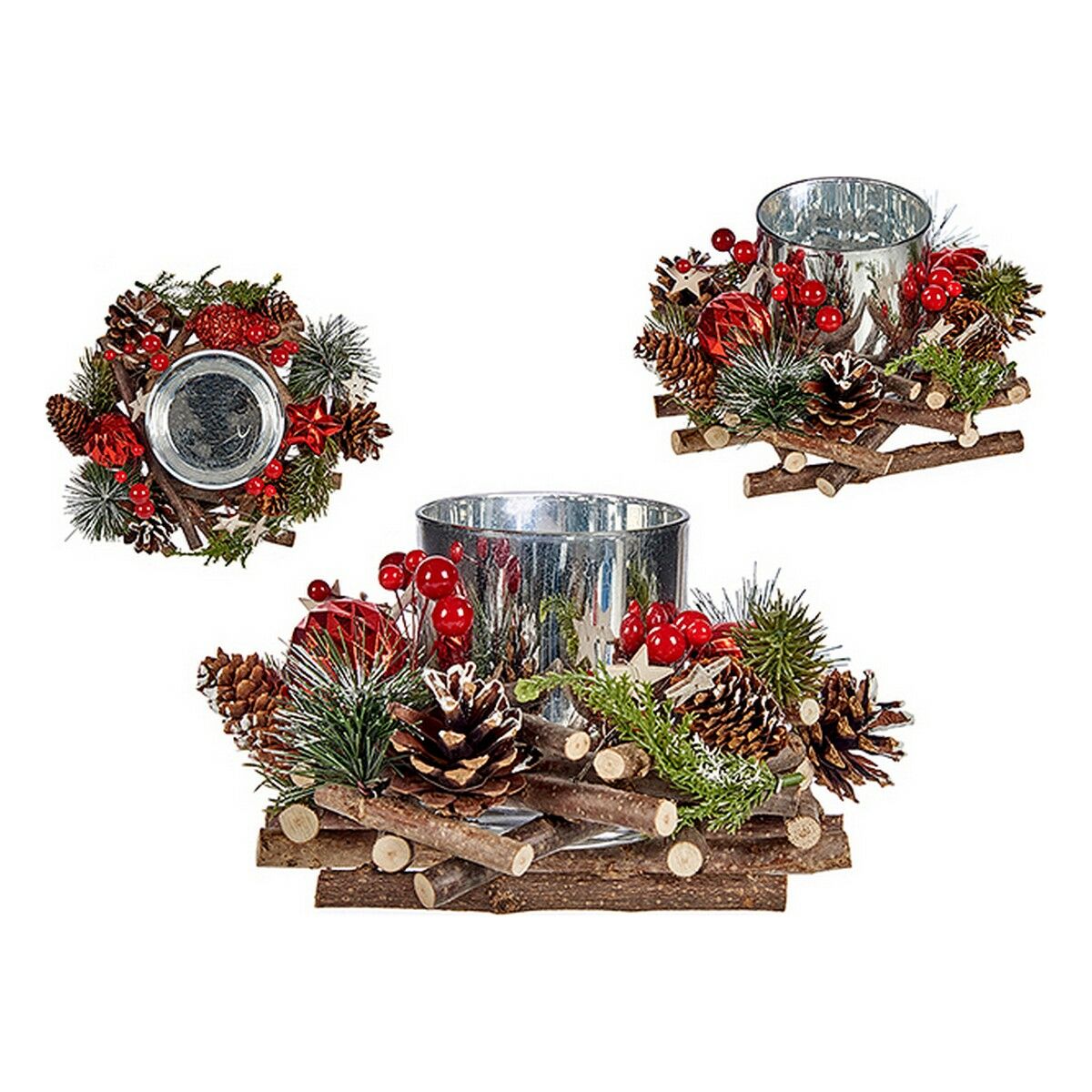 Jul-ljusstake Krist+ Röd Grön Silvrig Naturell 20 x 11 x 20 cm - 2