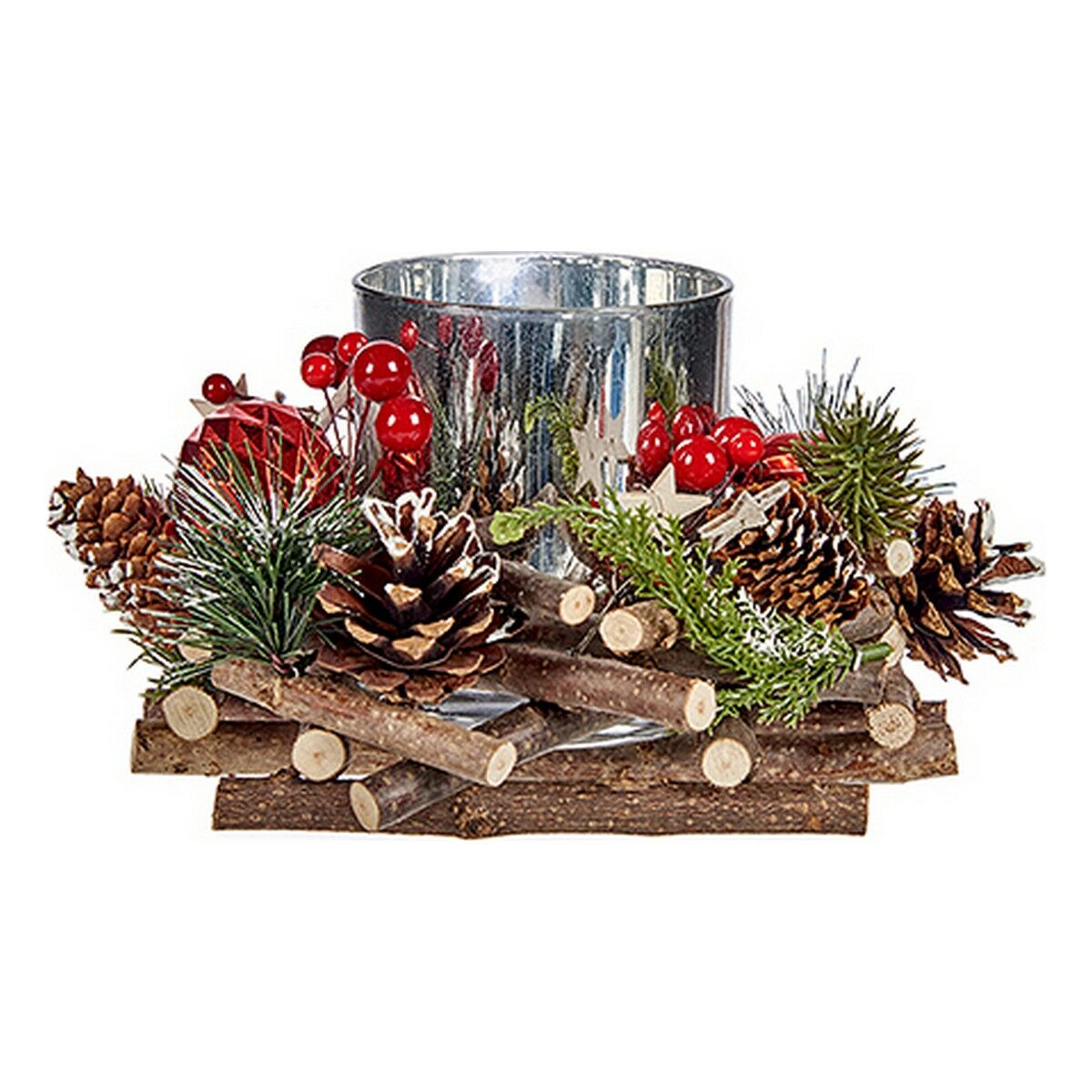 Jul-ljusstake Krist+ Röd Grön Silvrig Naturell 20 x 11 x 20 cm