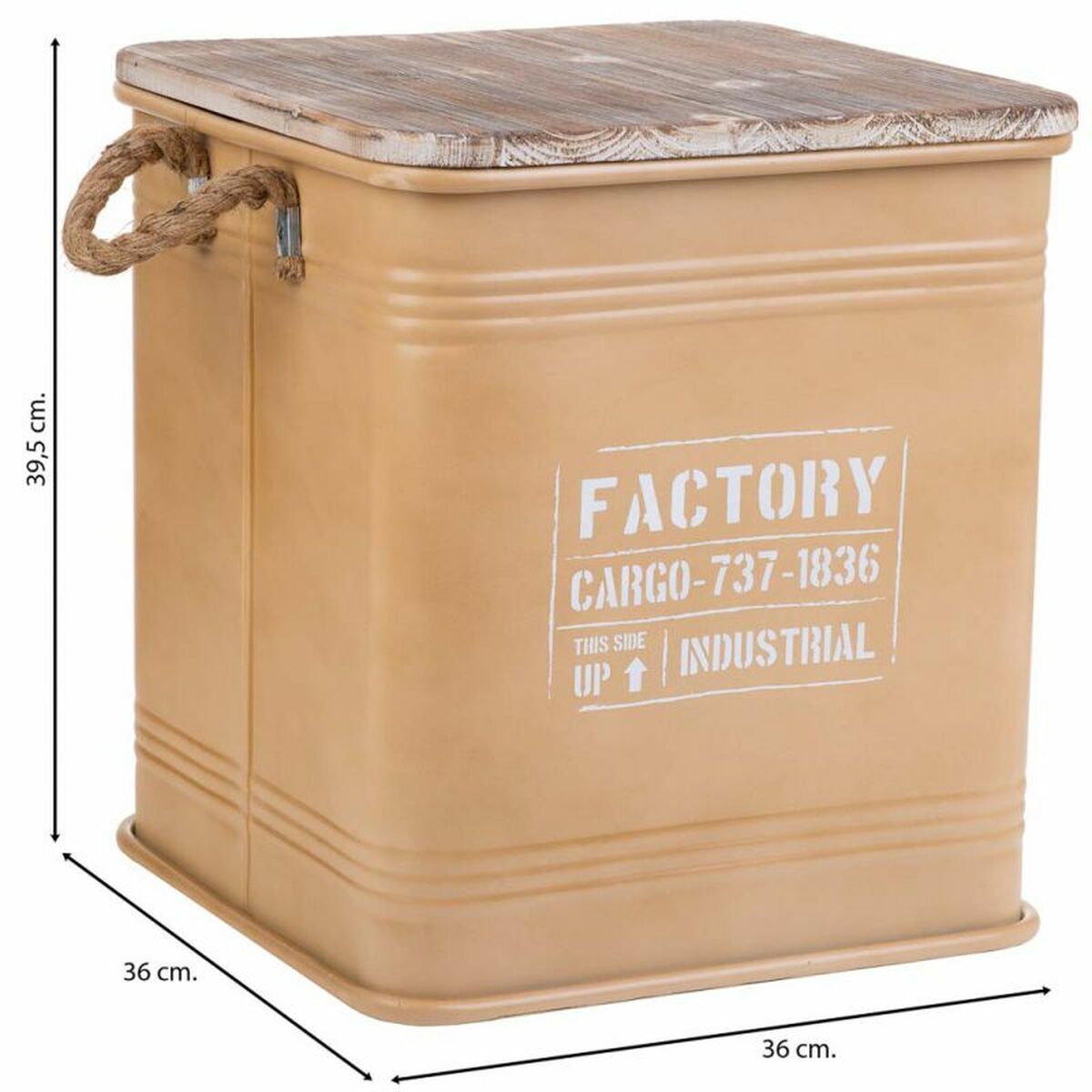 Sittpall Alexandra House Living Brun Metall Snöre Granträ 36 x 36 x 39 cm - 4