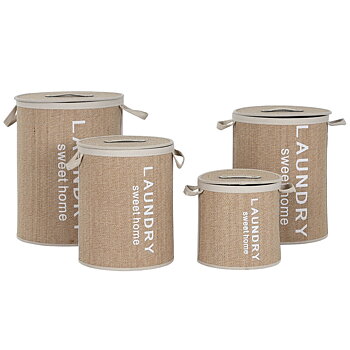Tvättkorg Home ESPRIT Vit Naturell Bambu 40 x 40 x 53 cm 4 Delar